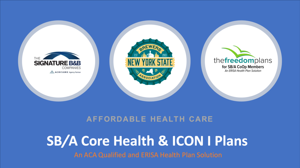 Advertisment, blue background. SB/A Core Health & Icon Plans. Affordable Healthcare.